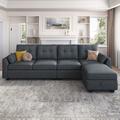 Gray Sectional - Andover Mills™ Campbelltown 102" Wide Microfiber Reversible Sofa & Chaise w/ Ottoman Polyester/Upholstery | Wayfair