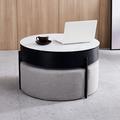 Latitude Run® Round Lift-Top Coffee Table w/ Storage White & Black Without Stools Glass/ in Black/White | 36.27 H x 35.88 W x 24.57 D in | Wayfair