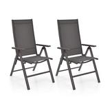 Costway 2 Pieces Patio Folding Dining Chairs Aluminium Adjustable Back-Gray