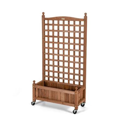Costway 50 Inch Wood Planter Box with Trellis Mobile Raised Bed for Climbing Plant