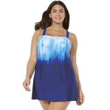 Plus Size Women's Princess Seam Swimdress by Swimsuits For All in Blue Engineered (Size 14)