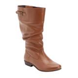 Wide Width Women's The Monica Wide Calf Leather Boot by Comfortview in Dark Cognac (Size 9 W)