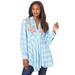 Plus Size Women's Plaid Fit-And-Flare Tunic by Roaman's in Soft Sky Embroidered Tartan (Size 24 W) Long Shirt Blouse