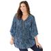 Plus Size Women's Bejeweled Pleated Blouse by Catherines in Deep Teal Paisley Print (Size 5X)