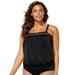 Plus Size Women's Laser Cut Blouson Tankini Top by Swimsuits For All in Black White (Size 14)