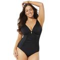 Plus Size Women's Shirred Underwire One Piece Swimsuit by Swimsuits For All in Black (Size 10)