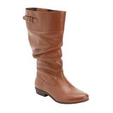 Women's The Monica Wide Calf Leather Boot by Comfortview in Dark Cognac (Size 8 1/2 M)