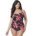 Plus Size Women's Chlorine Resistant H-Back Sarong Front One Piece Swimsuit by Swimsuits For All in New Poppies (Size 16)