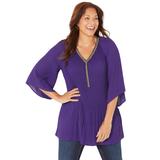 Plus Size Women's Bejeweled Pleated Blouse by Catherines in Deep Grape (Size 2X)