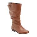 Wide Width Women's The Monica Wide Calf Leather Boot by Comfortview in Dark Cognac (Size 7 1/2 W)