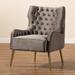 Nelson Modern Luxe and Glam Grey Velvet Fabric Upholstered and Gold Finished Metal Armchair - 37.00"H x 29.50"W x 32.30"D