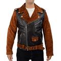 Billy Connolly Route 66 Black and Brown Biker Leather Jacket- 5XL