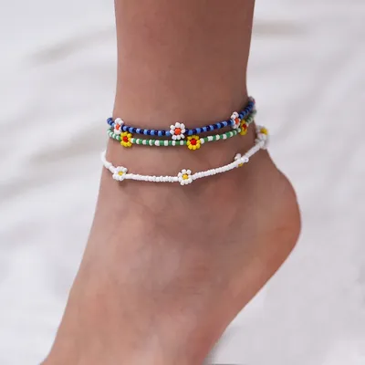 Bracelet de cheville en perles pour femmes style bohème coloré élastique fait à la main bijoux