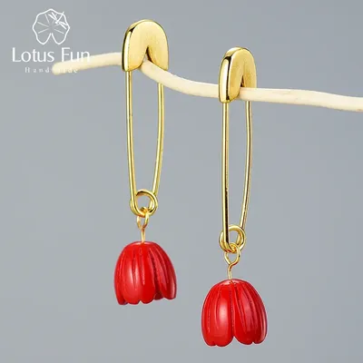 Boucles d'oreilles Lotus Fun pour femmes longues broches fleur Dangle argent Sterling 925