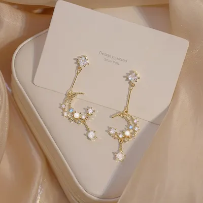 Boucle d'Oreille Romantique Incrustée de Perles CZ Colorées pour Femme Breloque en Or Plaqué 14K