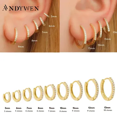 ANDYWEN – Boucles de piercing en or ou argent modèle argenté sterling 925 serti de zircon CZ