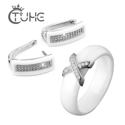 2020 tendance noir blanc acier inoxydable ensemble de bijoux en céramique pour les femmes AAA Bling