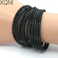 XQSettlement-Bracelets en cuir cristal noir pour femmes bijoux de marque bracelets à breloques