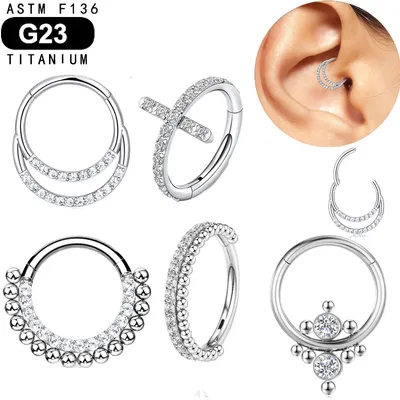 Boucles d'oreilles en forme de lune et de nez en titane en Zircon G23