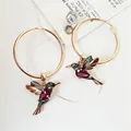 Boucles d'oreilles créoles colibri en forme d'oiseau pour femmes pendentif en cristal boucles