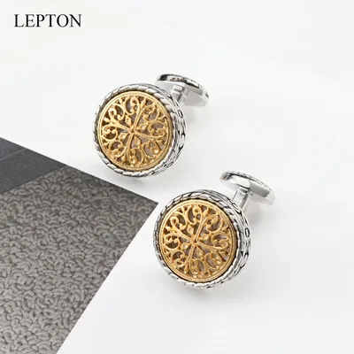 Lepton – boutons de manchette Vintage pour hommes couleur or et argent style Baroque fermeture à