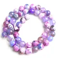 Perles d'agates de feu multicolores violettes 6/8/10mm perles d'espacement rondes adt pour bijoux