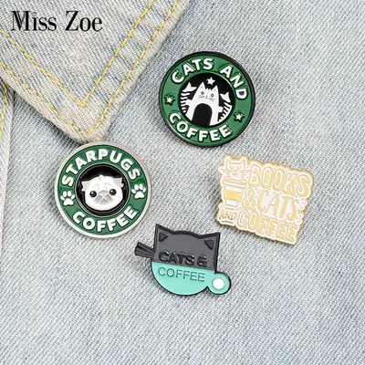 Broche de café en émail pour chat personnalisé carlin chiot chat Badges sac chemise revers