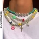 Collier de perles Boho Fleece Face pour femme perle de coeur colorée colliers de la présidence