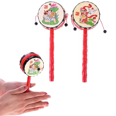 Hochet traditionnel chinois de dessin animé pour enfants tambour rotatif jouets amusants cloche à