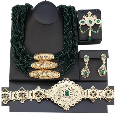 Sunspicems-Ensemble de Bijoux de Mariage Marocain en Or Collier de Perles Broche Boucles