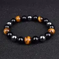 Bracelets en pierre naturelle 10mm Onyx noir oeil de tigre et hématite Bracelets pour femmes