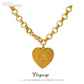 Yhpup romantique coeur Rose fleur pendentif collier déclaration en acier inoxydable collier à la