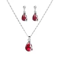 Collier en argent sterling 925 pour femmes boucles d'oreilles goutte d'eau bijou rouge ensemble