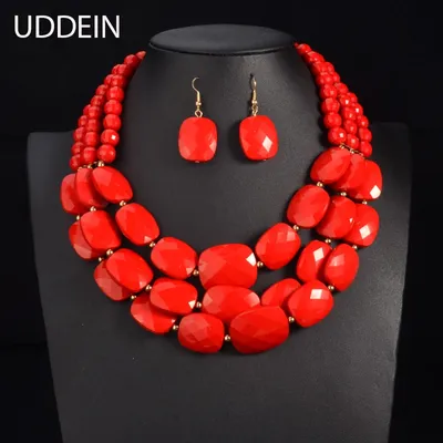 UDDEIN-Ensemble de Bijoux Multicouches en Perles Africaines Bijoux Indiens de Mariage Nigwin