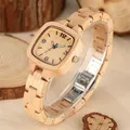 Montre de luxe en bois d'érable pour femmes cadran carré montre-bracelet en bois créative