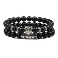 Bracelets classiques en perles noires mates pour hommes breloque tête de hibou pierre naturelle