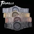 TOicalRILLZ-Montre à Quartz Glacée en Acier Inoxydable Accessoire de Marque en Or pour Documents