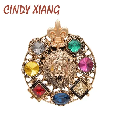 CINDY XIANG – broche de Lion en cristal pour femmes ronde Style roi Animal bijoux à la mode