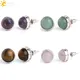 CSJA — Boucles d'oreilles rondes en pierre naturelle bijoux d'oreille simples quartz rose œil de