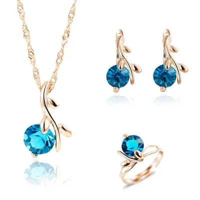 Ensemble de bijoux en cristal bleu de mer pour femmes collier boucle d'oreille bague document en