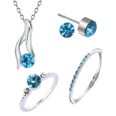 Ensemble de bijoux en cristal bleu pour femmes collier bracelet bague boucles d'oreilles