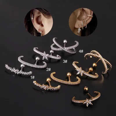 Boucles d'Oreilles en CZ de Style Coréen Bijoux de Perçage des Oreilles du Cartilage de l'Helix