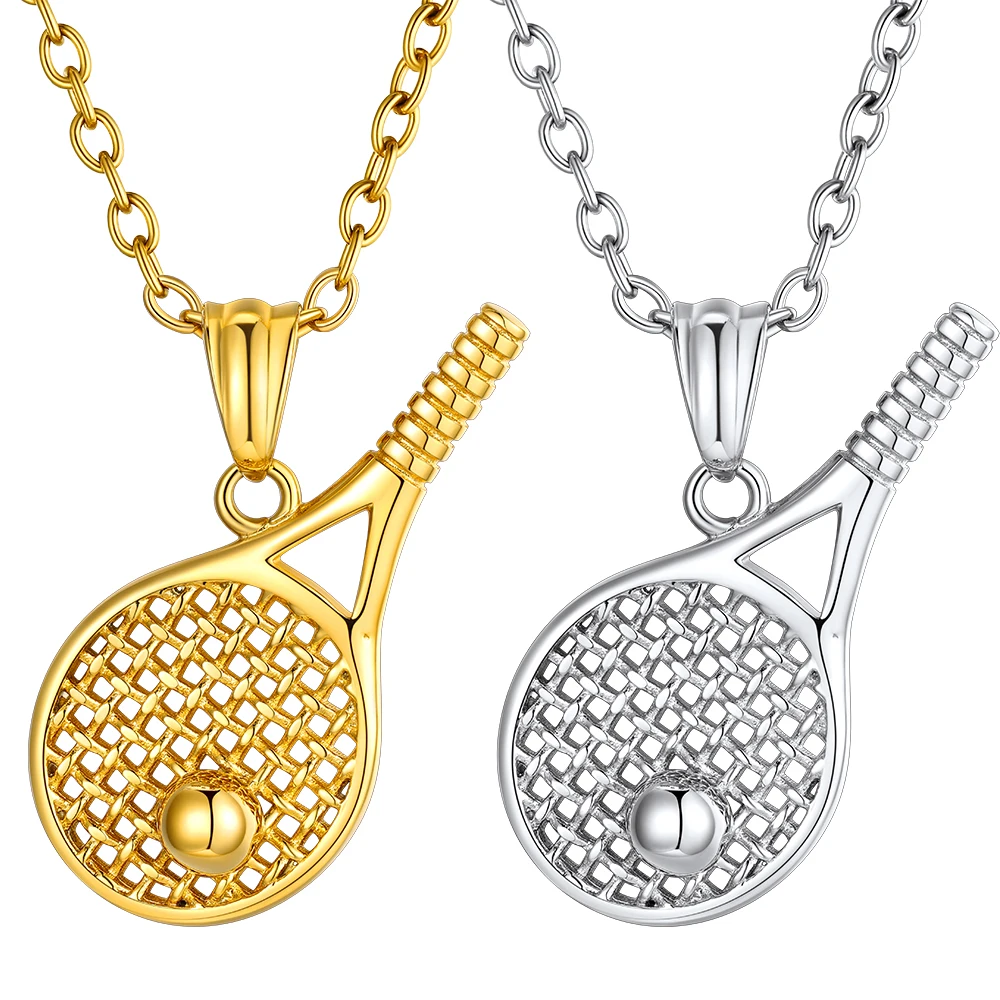 U7 acier inoxydable raquette de Tennis balle pendentif collier pour homme femme couleur or bijou cadeau pour amoureux du sport unisexe bijoux cadeau