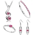 Ensemble de bijoux fins en argent regardé 925 pour dames cristal rose rouge collier boucles