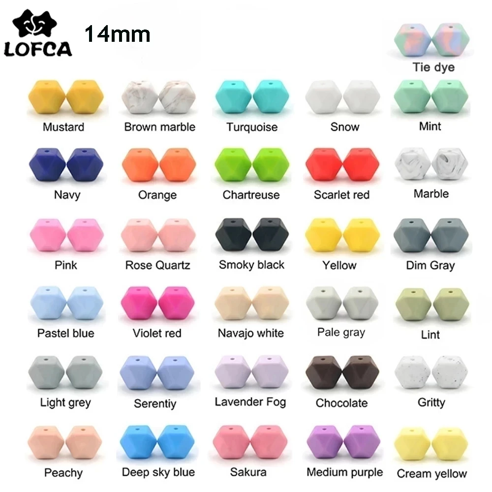 LOFCA 10 pièces perles de Silicone de qualité alimentaire 14mm hexagone bébé anneau de dentition bébé jouet de dentition sans BPA collier sucette pendentif pour bricolage