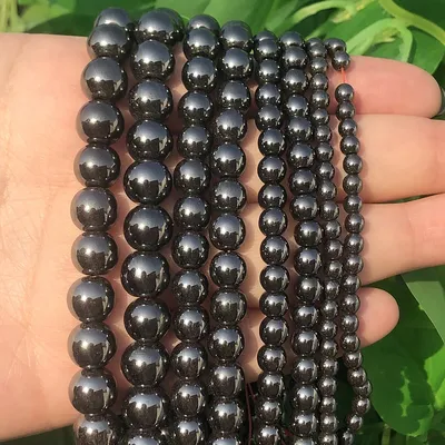 Perles rondes en pierre naturelle hématite noire lisse pour la fabrication de bijoux Bracelet