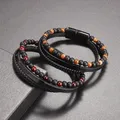 Bracelet à breloques magnétiques classiques pour hommes bracelet perlé bijoux en cuir multicouche