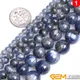 Perles rondes bleues en pierre naturelle pour la fabrication de bijoux fil de 15 " collier