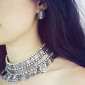 Collier épais avec pièce de monnaie tibétaine tribale turque collier oxydé indien tour de cou