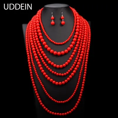 UDDEIN-Ensembles de bijoux indiens de mariage pour femmes bijoux en perles multicouches long